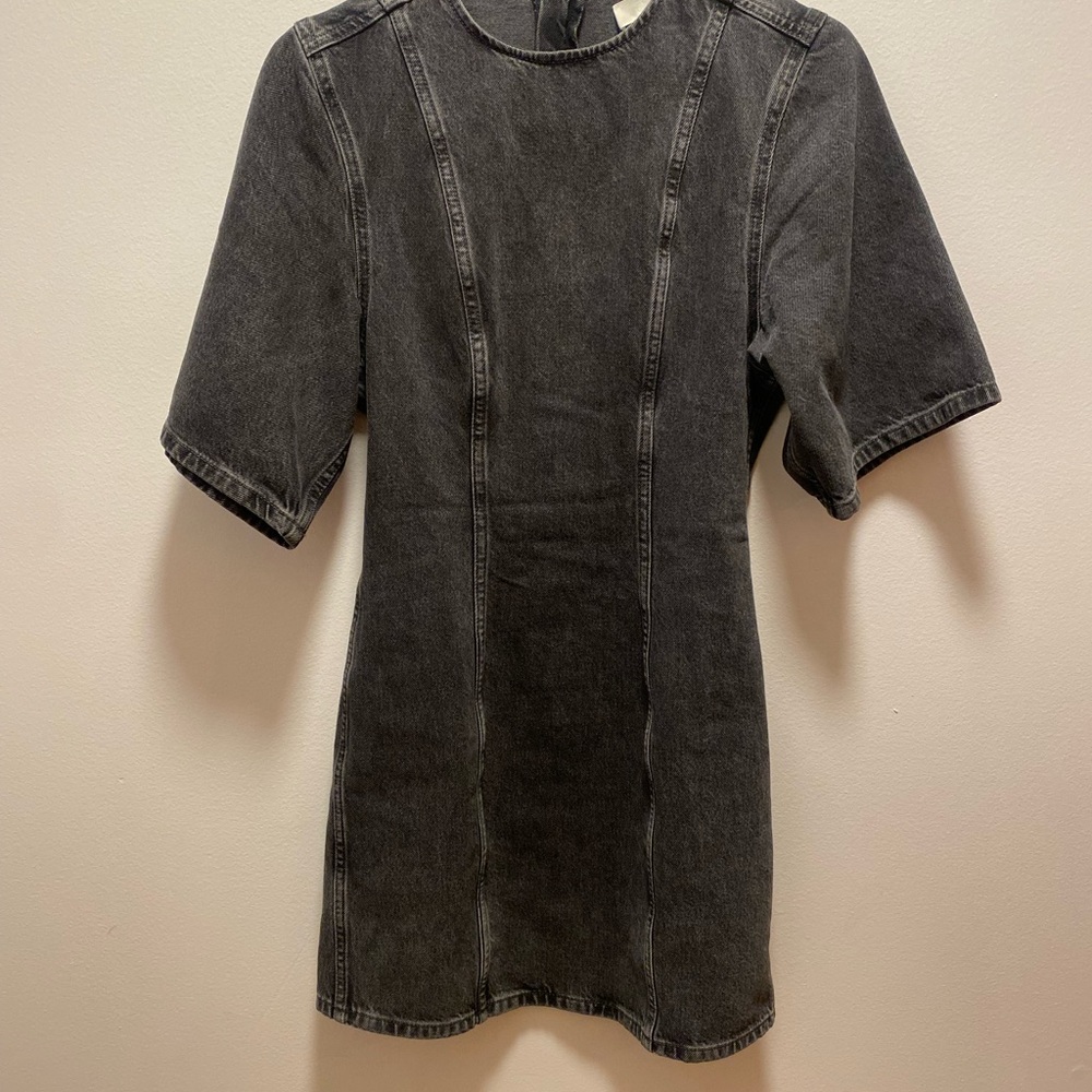 COS Gray Sheath Mini Dress with Cuffed Short Sleeves